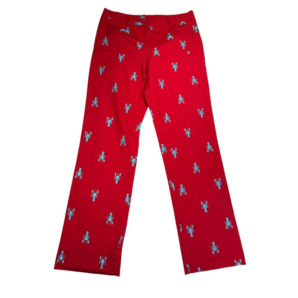 Lilly Pulitzer Pants Womens 4 Red Turquoise Embroidered Lobster Straight Leg